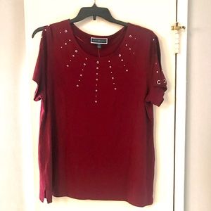 NWT KAREN SCOTT Fun & Flirty Maroon Top XL